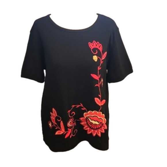 Womens Indigo Moon black too with unique floral embroidery size M. - Picture 2 of 14